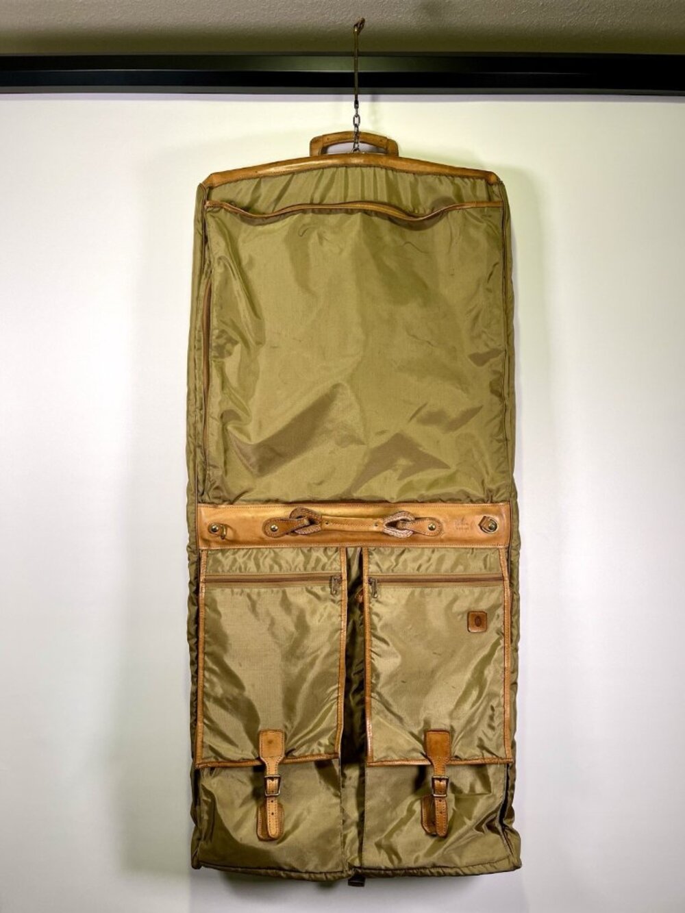 VTG Hartmann Olive Nylon Leather Garment Suit Bag Suit Travel Luggage Hanging